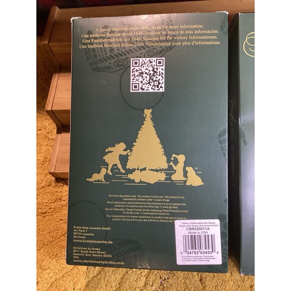 KREBS Glass Christmas Ornaments Tiffany Chiffon Bells Glitter Stripes 2 Boxes - Picture 6 of 10